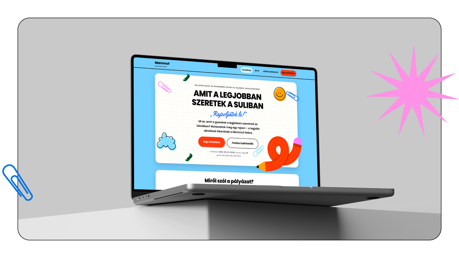 rajzpályázat weboldal mockup